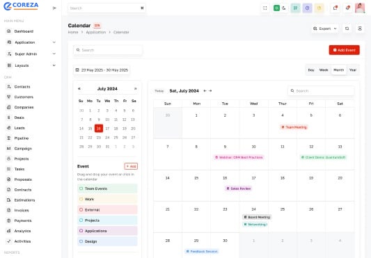 Calendar Application Page
